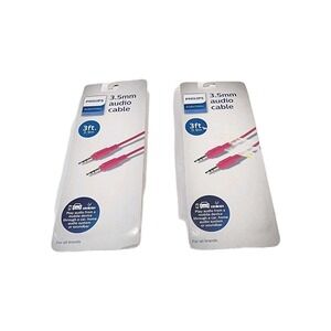 Phillips Audio/Video 3.5 Mm Pink Cable 3ft Lot Of 2 Brand New Sealed